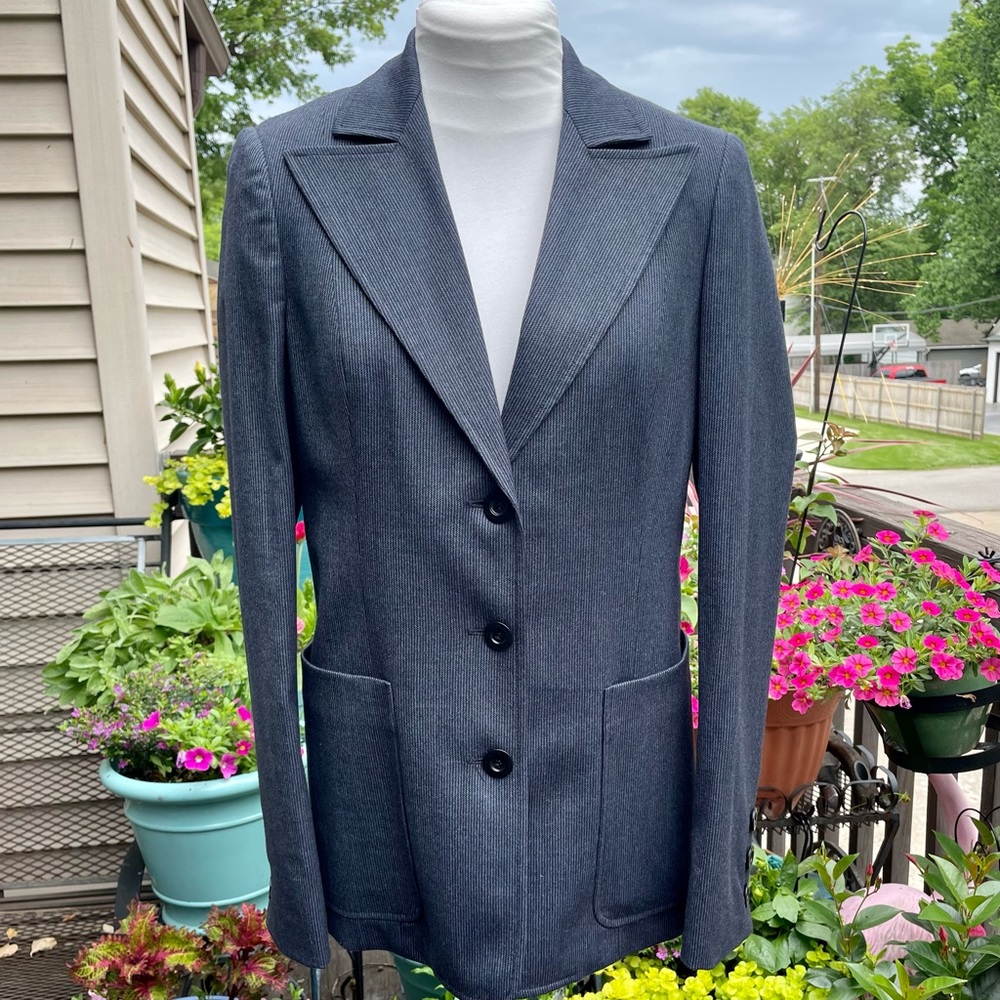 See by Chloé Three Button Blazer Blue Pinstripe Wool Size 6